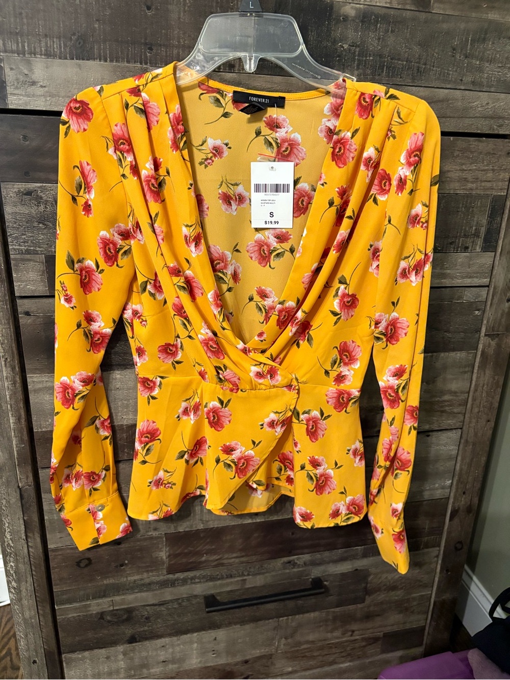 Forever 21 Yellow Floral Wrap Peplum Top